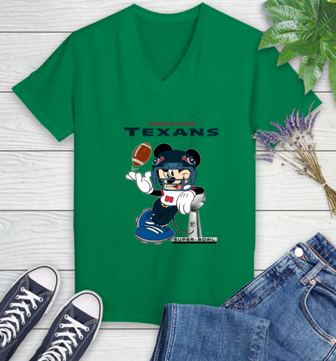 NFL Houston Texans Mickey Mouse Disney Super Bowl Football T Shirt Women's V-Neck T-Shirt 5