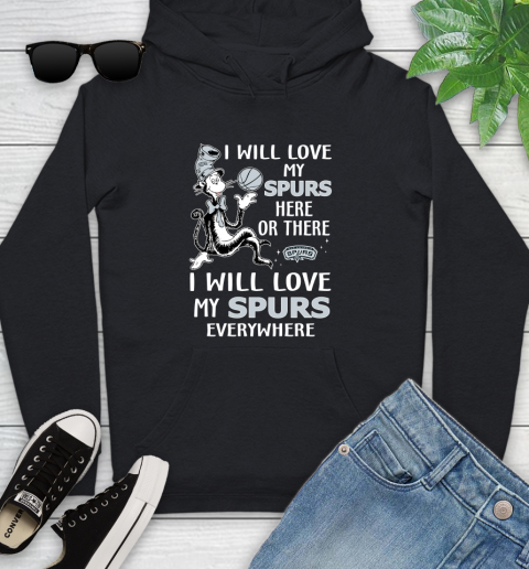 NBA Basketball San Antonio Spurs I Will Love My Spurs Everywhere Dr Seuss Shirt Youth Hoodie