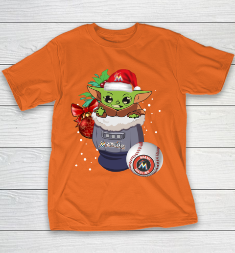 Miami Marlins Christmas Baby Yoda Star Wars Funny Happy MLB Youth T-Shirt 6