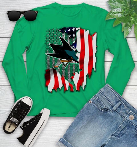 San Jose Sharks NHL Hockey American Flag Youth Long Sleeve 7