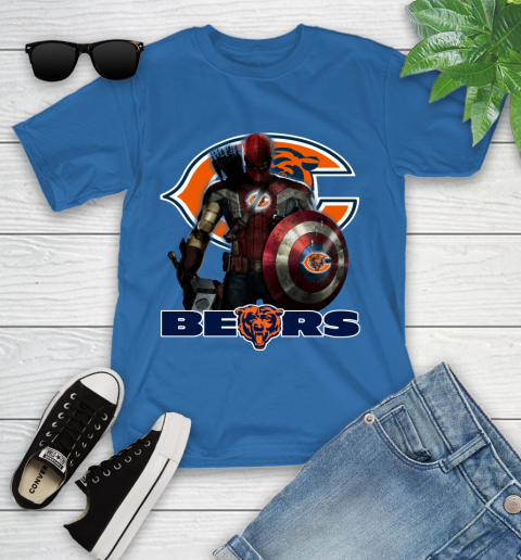 NFL Captain America Thor Spider Man Hawkeye Avengers Endgame Football Chicago Bears Youth T-Shirt 9