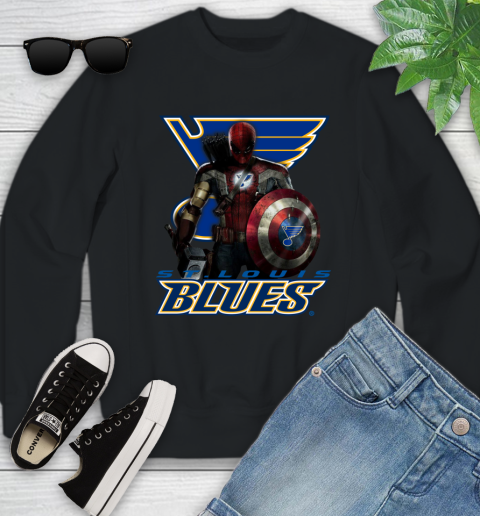 NHL Captain America Thor Spider Man Hawkeye Avengers Endgame Hockey St.Louis Blues Youth Sweatshirt 2