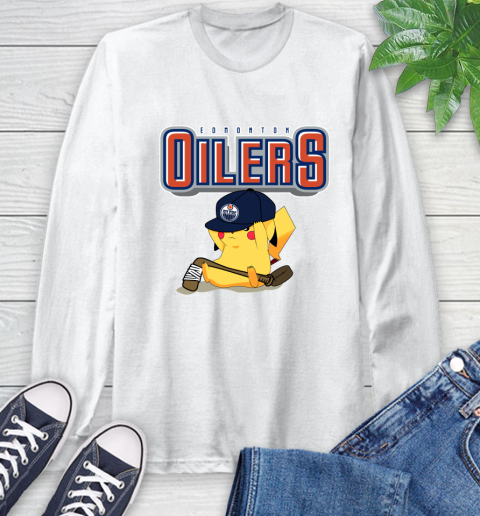 NHL Pikachu Hockey Sports Edmonton Oilers Long Sleeve T-Shirt
