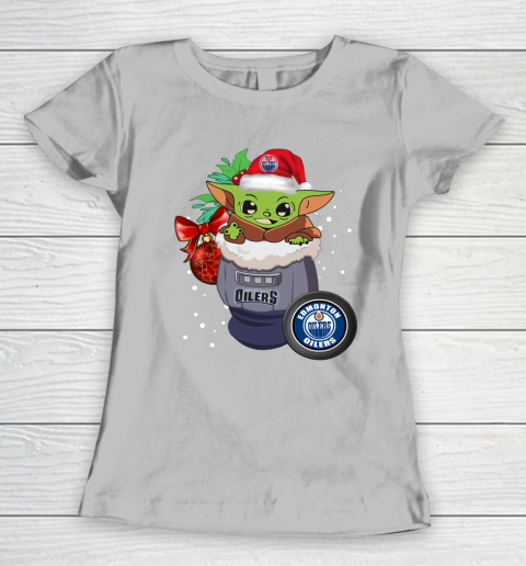 Edmonton Oilers Christmas Baby Yoda Star Wars Funny Happy NHL Women's T-Shirt 6