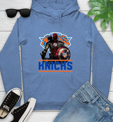 New York Knicks NBA Basketball Captain America Thor Spider Man Hawkeye Avengers Youth Hoodie 12
