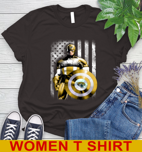 Jacksonville Jaguars NFL Football Captain America Marvel Avengers American Flag Shirt Women's T-Shirt 9