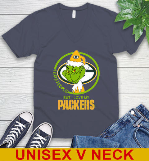 Green Bay Packers NFL Christmas Grinch I Hate People But I Love My Favorite Football Team V-Neck T-Shirt 8