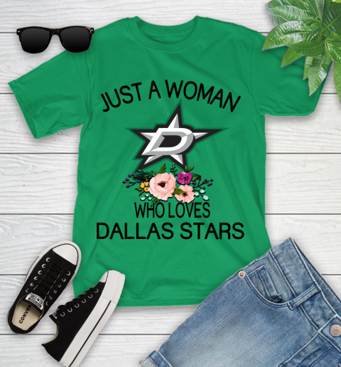 NHL Just A Woman Who Loves Dallas Stars Hockey Sports Youth T-Shirt 3