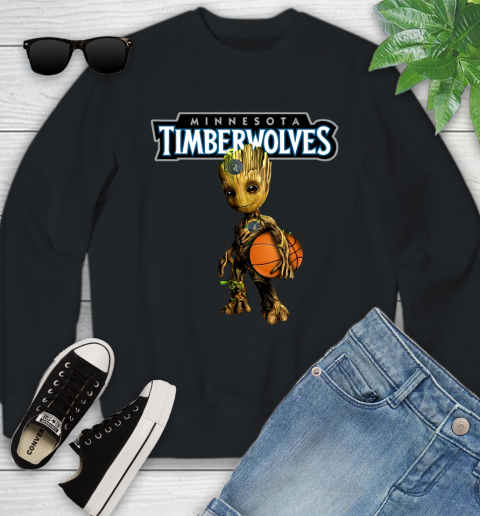 Minnesota Timberwolves NBA Basketball Groot Marvel Guardians Of The Galaxy Youth Sweatshirt 2