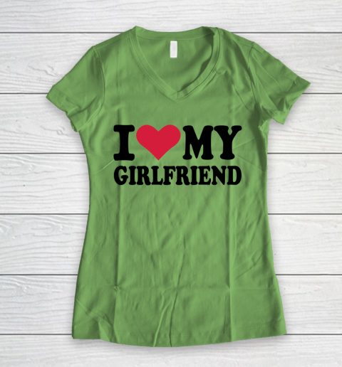 I Heart My Girlfriend  I Love My Girlfriend Funny Women's V-Neck T-Shirt 5