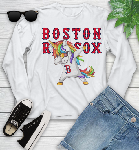 Boston Red Sox MLB Baseball Funny Unicorn Dabbing Sports Youth Long Sleeve
