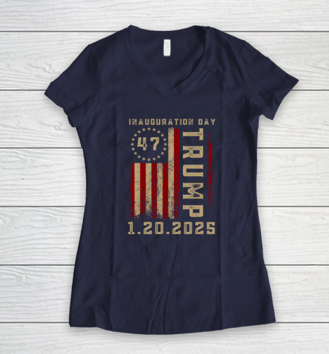 Donald Trump Inauguration Day 2025 47th President 47 US Flag Women's V-Neck T-Shirt 7