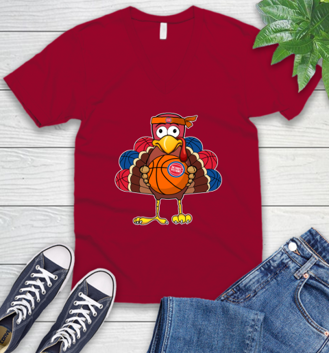 Detroit Pistons Turkey thanksgiving day V-Neck T-Shirt 8