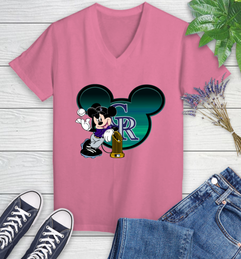 MLB Colorado Rockies The Commissioner's Trophy Mickey Mouse Disney Women's V-Neck T-Shirt 13