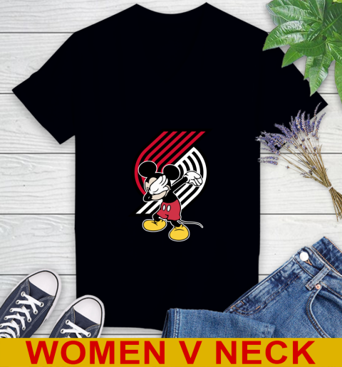 Portland Trail Blazers NBA Basketball Dabbing Mickey Disney Sports Women's V-Neck T-Shirt 2
