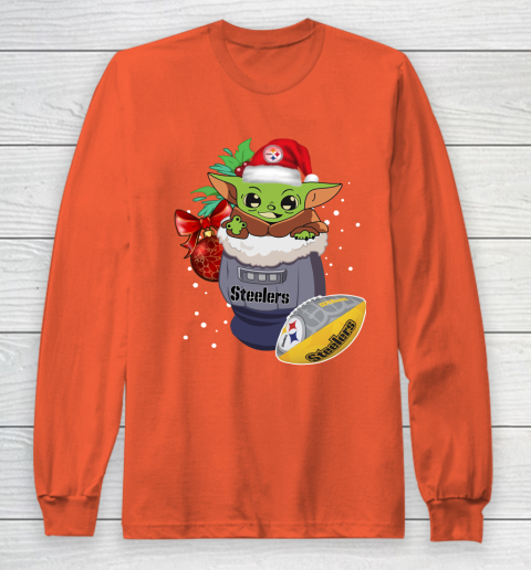 Pittsburgh Steelers Christmas Baby Yoda Star Wars Funny Happy NFL Long Sleeve T-Shirt 5