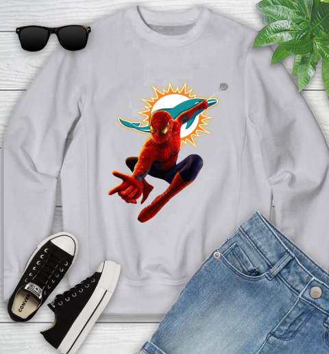 NFL Spider Man Avengers Endgame Football Miami Dolphins Youth Sweatshirt 4