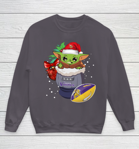 Minnesota Vikings Christmas Baby Yoda Star Wars Funny Happy NFL Youth Sweatshirt 6