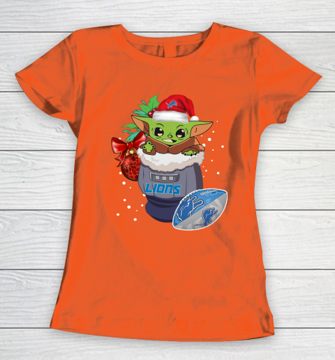 Detroit Lions Christmas Baby Yoda Star Wars Funny Happy NFL Women's T-Shirt 5