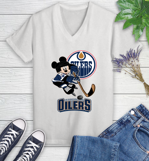NHL Edmonton Oilers Mickey Mouse Disney Hockey T Shirt Women's V-Neck T-Shirt