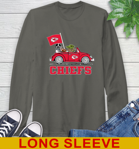 NFL Football Kansas City Chiefs Darth Vader Baby Yoda Driving Star Wars Shirt Long Sleeve T-Shirt 8
