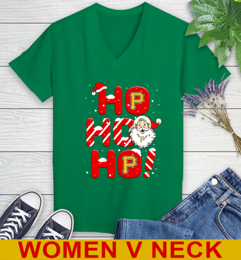 Pittsburgh Pirates MLB Baseball Ho Ho Ho Santa Claus Merry Christmas Shirt Women's V-Neck T-Shirt 5