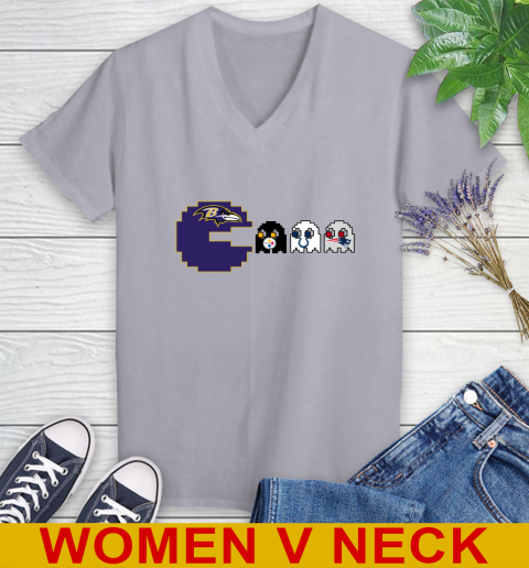 Baltimore Ravens NFL Football Pac Man Champion Women's V-Neck T-Shirt 5