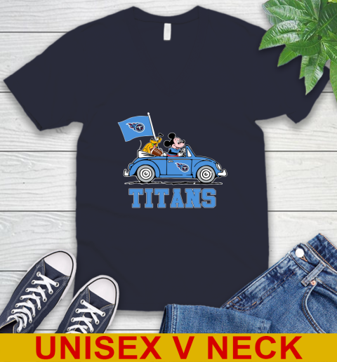 NFL Football Tennessee Titans Pluto Mickey Driving Disney Shirt V-Neck T-Shirt 3