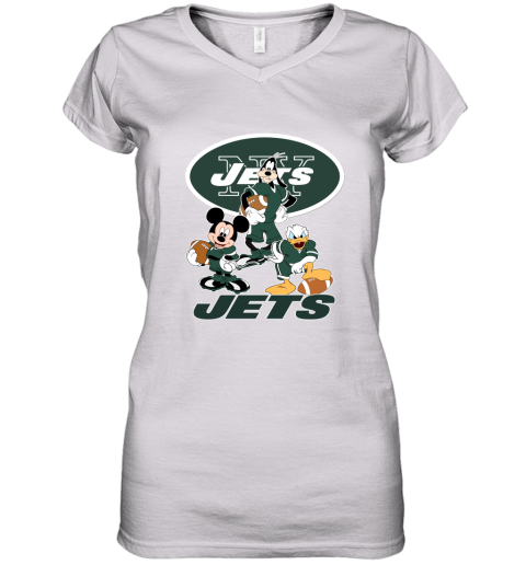 Mickey Donald Goofy The Three New York Jets Football Women's V-Neck T-Shirt