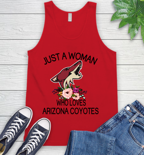 NHL Just A Woman Who Loves Arizona Coyotes Hockey Sports Tank Top 4