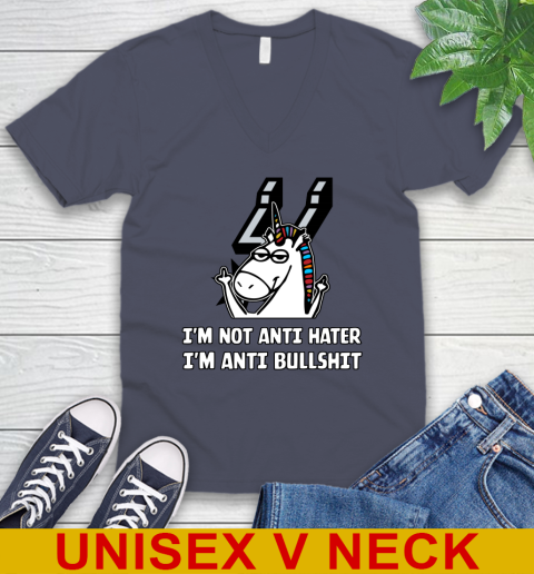 San Antonio Spurs NBA Basketball Unicorn I'm Not Anti Hater I'm Anti Bullshit V-Neck T-Shirt 8