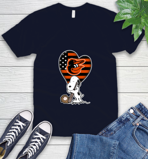 Baltimore Orioles MLB Baseball The Peanuts Movie Adorable Snoopy V-Neck T-Shirt 3