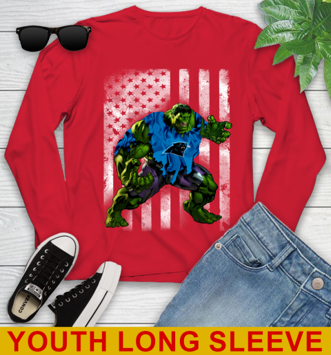 Carolina Panthers Hulk Marvel Avengers NFL Football American Flag Youth Long Sleeve 11