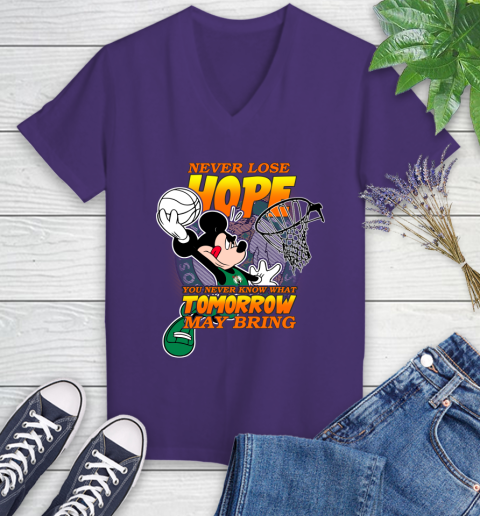 Boston Celtics NBA Basketball Mickey Disney Never Lose Hope Women's V-Neck T-Shirt 3