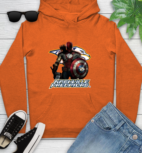 NHL Captain America Thor Spider Man Hawkeye Avengers Endgame Hockey Nashville Predators Youth Hoodie 5