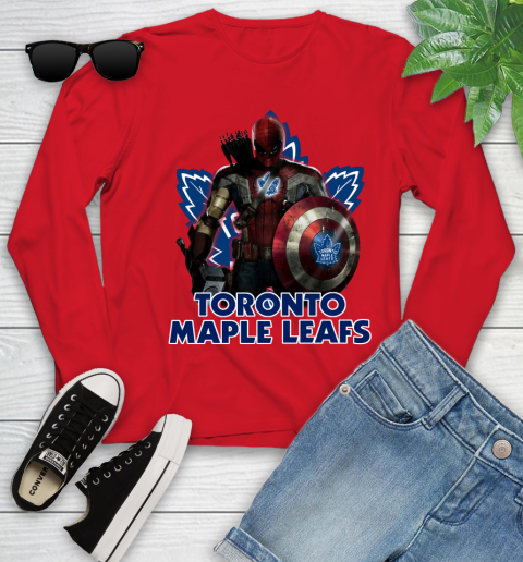 NHL Captain America Thor Spider Man Hawkeye Avengers Endgame Hockey Toronto Maple Leafs Youth Long Sleeve 11