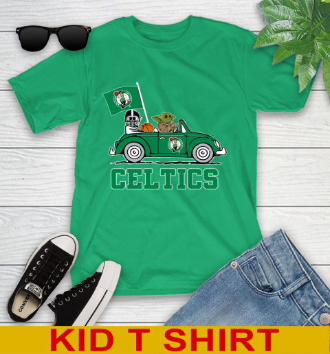 NBA Basketball Boston Celtics Darth Vader Baby Yoda Driving Star Wars Shirt Youth T-Shirt 6