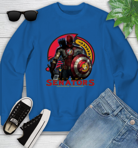 NHL Captain America Thor Spider Man Hawkeye Avengers Endgame Hockey Ottawa Senators Youth Sweatshirt 8