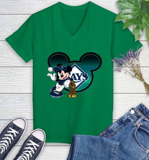 MLB Tampa Bay Rays The Commissioner's Trophy Mickey Mouse Disney Women's V-Neck T-Shirt 5