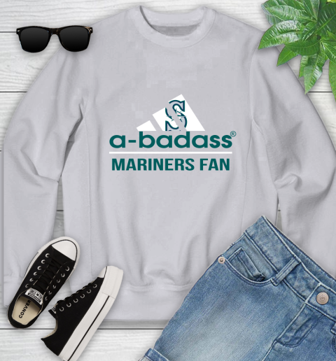 MLB A Badass Seattle Mariners Fan Adidas Baseball Sports Youth Sweatshirt - Image 4