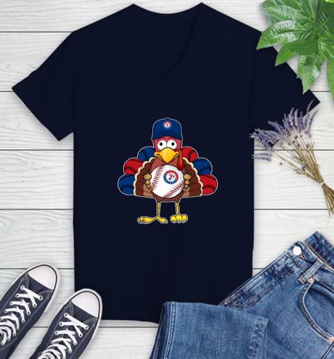 Texas Rangers Turkey thanksgiving Women's V-Neck T-Shirt 3