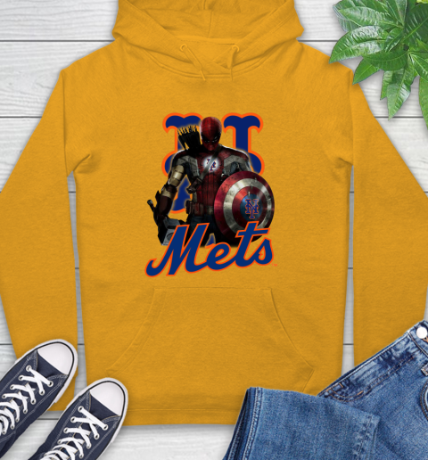 MLB Captain America Thor Spider Man Hawkeye Avengers Endgame Baseball New York Mets Hoodie 3