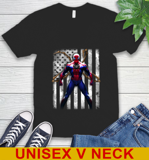 NBA Basketball Toronto Raptors Spider Man Avengers Marvel American Flag Shirt V-Neck T-Shirt