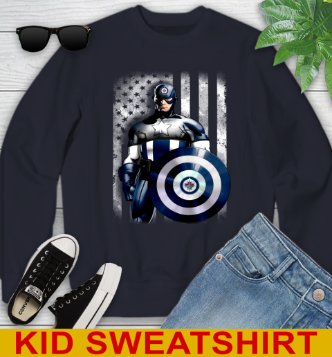 Winnipeg Jets NHL Hockey Captain America Marvel Avengers American Flag Shirt Youth Sweatshirt 2