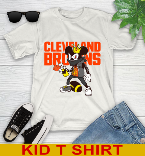 Cleveland Browns NFL Football Mickey Peace Sign Sports Youth T-Shirt