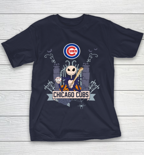 MLB Chicago Cubs Baseball Jack Skellington Halloween Youth T-Shirt 2