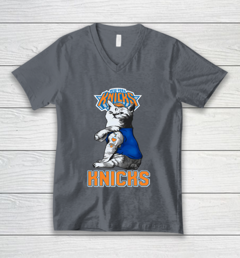 NBA Basketball My Cat Loves New York Knicks V-Neck T-Shirt 4