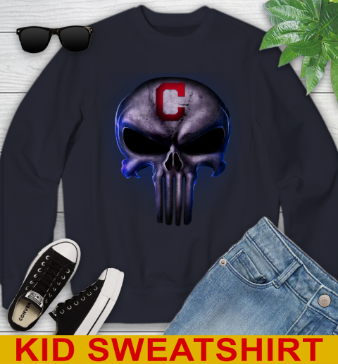 Cleveland Indians MLB Baseball Punisher Skull Sports Youth Sweatshirt 2
