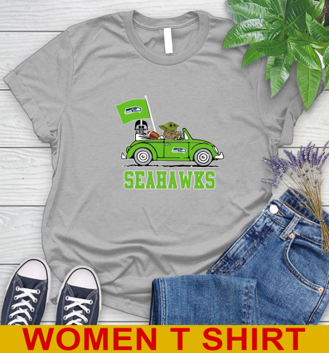 NFL Football Seattle Seahawks Darth Vader Baby Yoda Driving Star Wars Shirt Women's T-Shirt 5