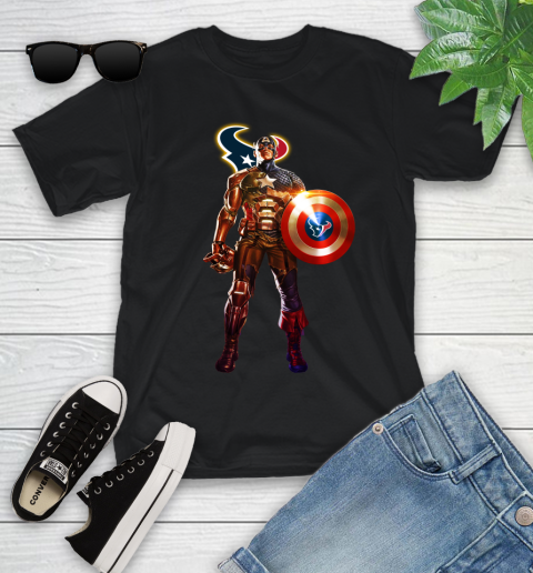 NFL Captain America Marvel Avengers Endgame Football Sports Houston Texans Youth T-Shirt 2